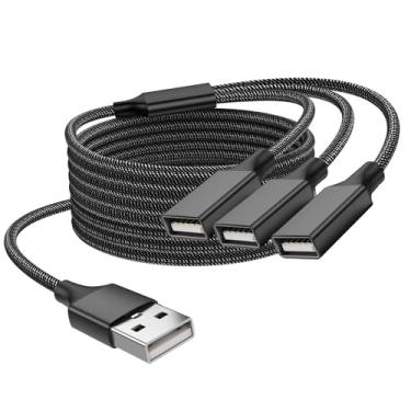Imagem de Divisor USB 1 entrada 3 saídas (2 m), divisor USB Y, adaptador de divisão de dados e carregador para Mac, Xbox One Series X/S, celular, PS5, laptop (não para monitor)