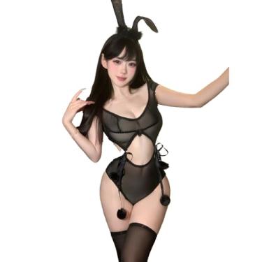 Imagem de Lingerie feminina sexy anime coelhinho cosplay body transparente puro desejo pijama de pelúcia