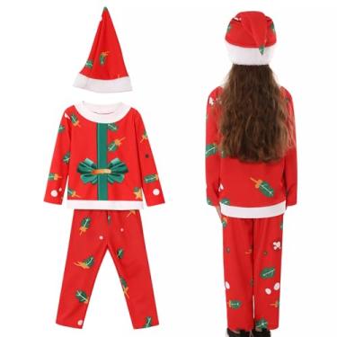 Imagem de Roupas de Natal para crianças | Top cosplay, calças, conjunto de chapéu, fantasia de Natal, para meninos e meninas de 2 a 11 anos em casa