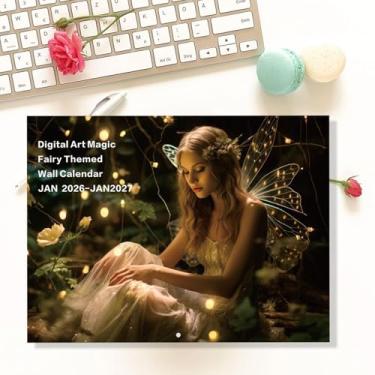 Imagem de Calendário de parede de fadas 2026 | Calendário de parede mensal de cenas de fadas 2026 | Planejador diário artístico para casa arte de fantasia para apartamento, cozinha, dormitório, sala de estar