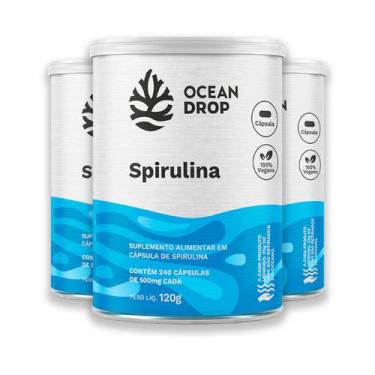Imagem de Kit 3 Spirulina 520mg Ocean Drop Vegana 240 Cápsulas