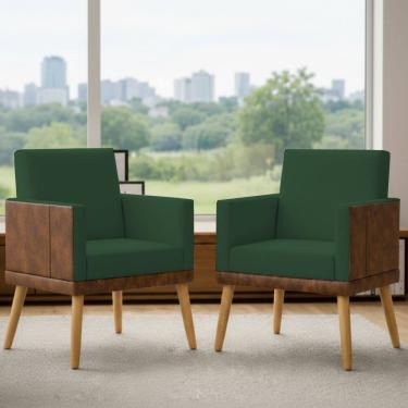 Imagem de Kit 2 Poltronas Decorativa Para Sala Recepção Escritório Consultório Lis Corino Peroba e Suede
