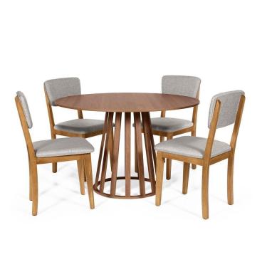 Imagem de Mesa De Jantar Redonda Gabi Noronha Com 4 Cadeiras Estofadas Ella Cinza Claro