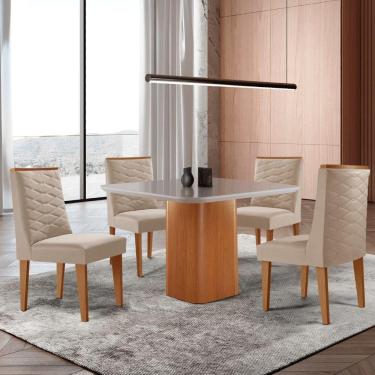 Imagem de Mesa De Jantar Eloise 90cm Tampo Mdf 4 Cadeiras Moderna Veludo Creme /nat/off/serig. Off