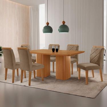 Imagem de Mesa Eloise 180cm Mdf Laminado 6 Cadeiras Mels=issa Veludo Capuccino/naturalle Laminado