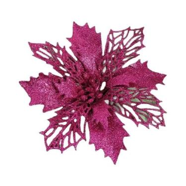 Imagem de Pingente De Flor Artificial Com Glitter Para Árvore De Natal 11cm 510 