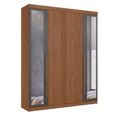 Imagem de Guarda Roupa Casal Ripado 4 Portas Buriti Com Espelho Jatobá Grafite Acetinado - Santos Andirá