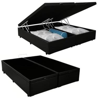 Imagem de Cama Box Baú Queen Bipartido Sintético Mega Cama Preto 158x198x45cm