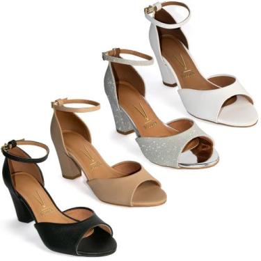 Imagem de Sandália Vizzano Salto Bloco Médio Grosso Confortável 6262, Dourado, 3