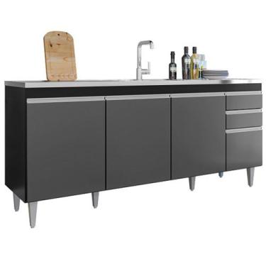 Imagem de Balcão de Pia para Cozinha 180 cm 4 Portas Athena Preto/Grafite - Made