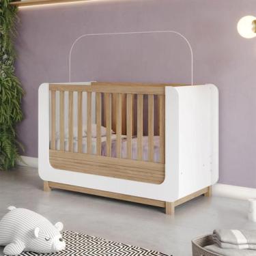 Imagem de Berço Infantil 1,46m x 0,77m 2 em 1 Vira Mini Cama com Varão Mosquitei