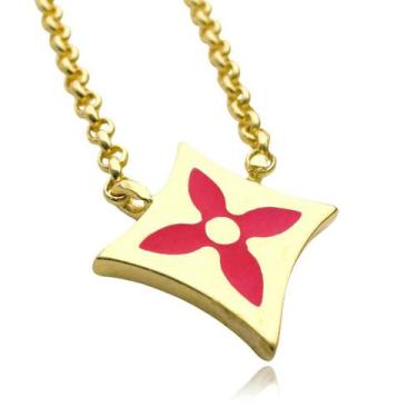 Imagem de Choker de Ouro 18k Feminino com Flor Magenta 45cm Banhada a Ouro - Tro