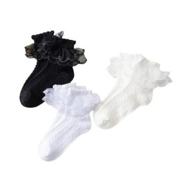 Imagem de Meias De Algodão Com Renda Para Meninas, 3 Pares, Verão, Bebê, Criança