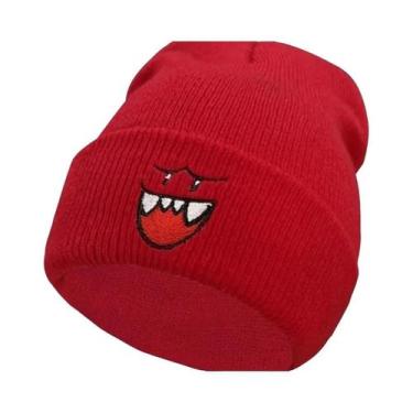 Imagem de Gorro De Inverno Quente Para Homens, Tricotado, Com Rosto Feliz Bordad