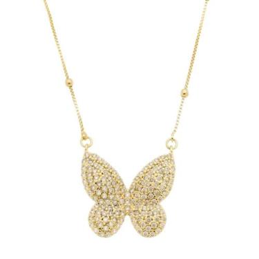 Imagem de Colar piuka cecil borboleta zircônias folheado a ouro 18k, Dourado, 6 