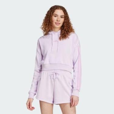 Imagem de Moletom Cropped Adidas 3 Stripes com Capuz Feminino Lilás-Feminino