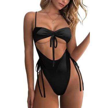 Imagem de Roupa de banho de uma peça, ioiom, gola redonda, recorte, babado, pret