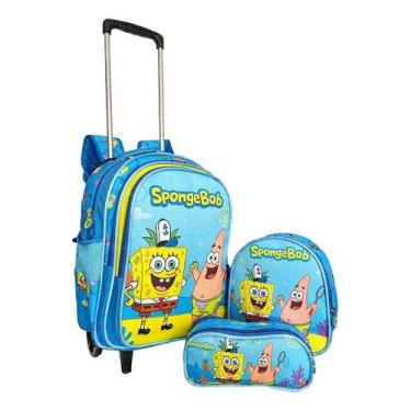 Imagem de Kit Mochila Bob Esponja Desenho Escolar Rodinhas Meninos - TARGUERIA