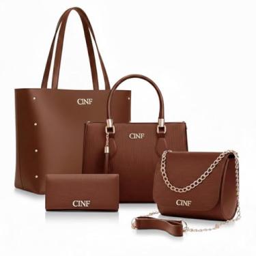 Imagem de Kit Bolsa Feminina Sacola Grande + Bolsa Média + Tira Colo + Carteira (Caramelo)