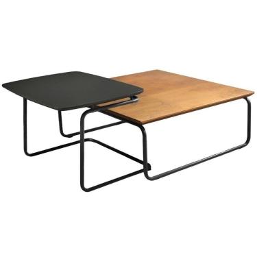 Imagem de Conjunto Mesa De Centro Munique Castanho Preto Base Em Metal Preto