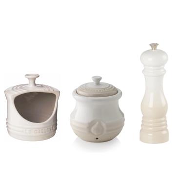 Imagem de CONJUNTO POTE DE ALHO, PORTA SAL E MOEDOR DE PIMENTA LE CREUSET MERINGUE