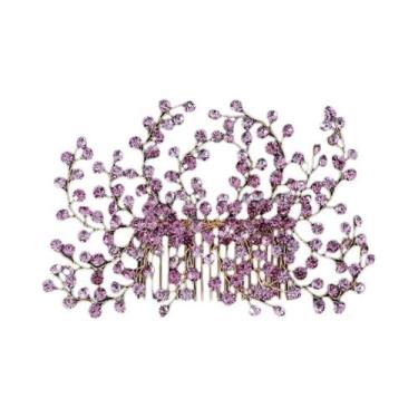 Imagem de Pente De Cabelo Com Pérolas E Cristais Roxos Para Mulheres, Acessório 