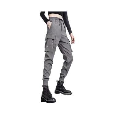 Imagem de Calças Jogger Cargo Femininas Pretas Casuais Estilo Hip-hop Streetwear