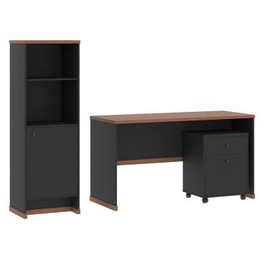 Imagem de Kit  Escritório Mesa Escrivaninha Armário Estante Livreiro e Gaveteiro Organizador  Austria - Via Nossa