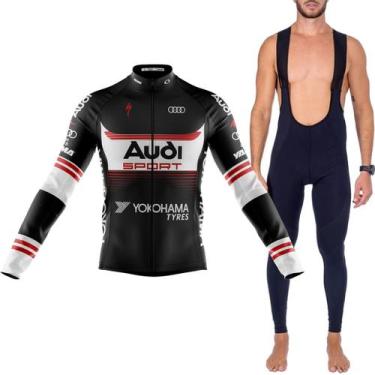 Imagem de Kit Camisa Bretelle Manga Longa Audi Ciclismo Dryfit Uv Bike -, Preto,