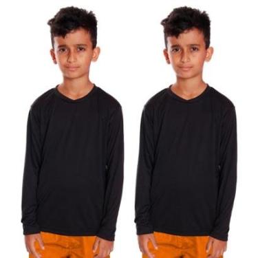 Imagem de Kit 2 Camiseta Infantil Menino Proteção UV Térmica Solar Manga Longa Camisa Esporte Camisetas-Masculino