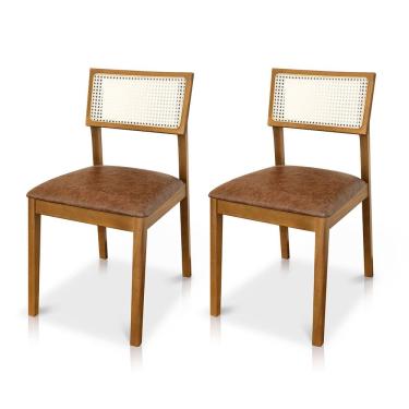 Imagem de Kit 02 Cadeiras de Jantar e Living Millie com Tela Natural Estofada Couríssimo - Desk Design