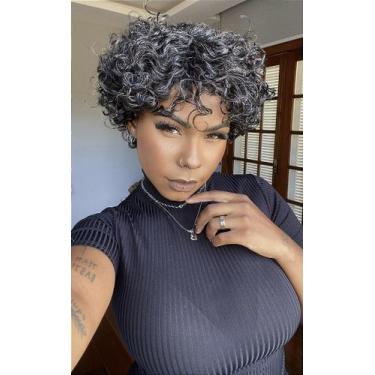 Imagem de Peruca de Cabelo Humano Cacheada Grisalha Ziza - Cabelo Natural - Cia 