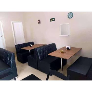 Imagem de Kit com 2 poltrona sofá booth preto mais 1 mesa amadeirada - O Rei das