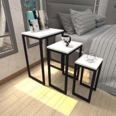 Imagem de Mesa De Cabeceira Industrial Branca Off White Canto Quarto Cabeceira M