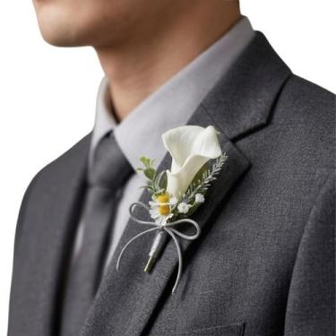 Imagem de Broche Flor de Lapela Masculina Copo de Leite Camomila Real - - anjo d