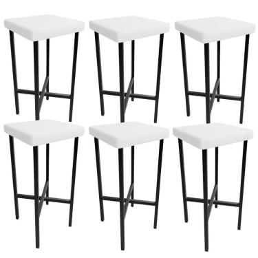 Imagem de Kit 06 Banquetas Alta Bar Cozinha Sala de Jantar Stella Assento Plástico Estrutura Aço Branco