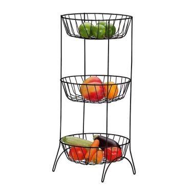 Imagem de Fruteira com Cestos Fruteira Utimil com 3 Cestos para Organizar Frutas e Legumes em Arame de Aço com Pintura Epóxi Preto