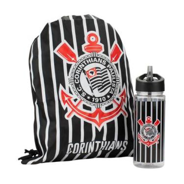 Imagem de Kit Garrafa 450ml e Mochila Saco Corinthians Oficial  Presente Escolar