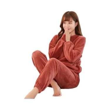 Imagem de Conjunto De Pijama Feminino Em Veludo Coral Quente Para Outono E Inver