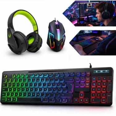 Imagem de Kit Gamer Competitivel Led Teclado Semi Mecânico + Mouse Óptico E Head