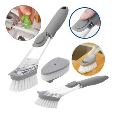 Imagem de Escova de Limpeza Multiuso Lava Louças Com Porta Detergente Esponja Es