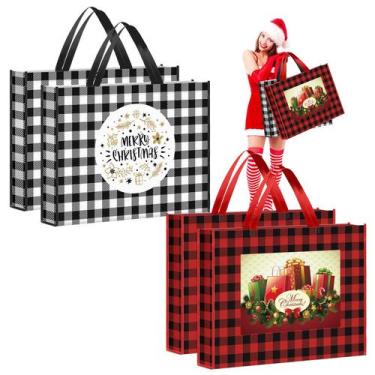 Imagem de Bolsas de Regalo PerKoop 40x50x13 cm Cuadros Rojos y Negros 4 unidades