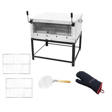 Imagem de Forno Gás Industrial Pedra Roma Inox 90 Firi90 + 2 Grades Extra + Luva Térmica + Pá Piz...