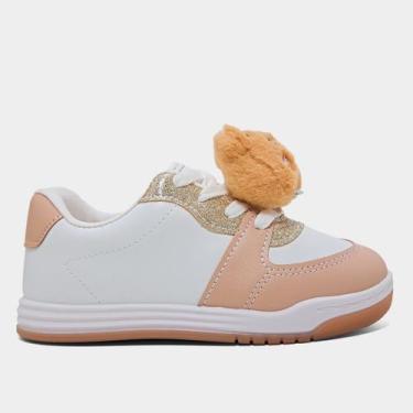 Imagem de Tênis Infantil Molekinha Menina, Branco, Dourado, 19