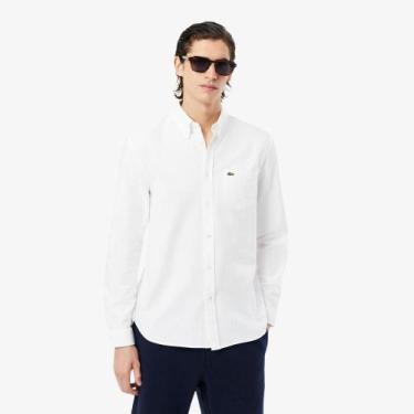 Imagem de Camisa Regular Fit em Oxford - LACOSTE, 45, Branco puro