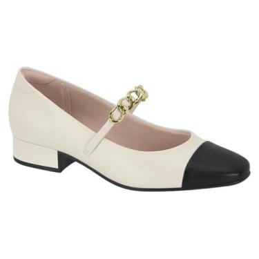 Imagem de Sapato Moleca Corrente Salto Quadrado Feminino, Branco off preto, 36