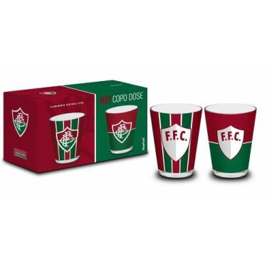 Imagem de kit Copo Dose Vidro BrasFoot Fluminense 2 Unidades Iron 360 Licenciado