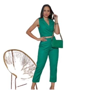 Imagem de Conjunto Linho Blusa e Calça Feminino Verde, Crú, Laranja Pink , Fucsa