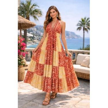 Imagem de Vestido Indiano Longo Boho Chic Fluido de Luz Cor:Estampa6Tamanho:Unic