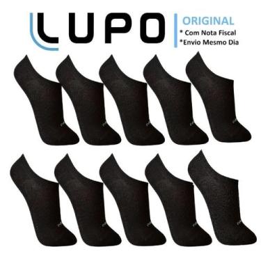 Imagem de Kit 10 Pares Meias Masculina Lupo Algodão Soquete Invisível, Preto, 33